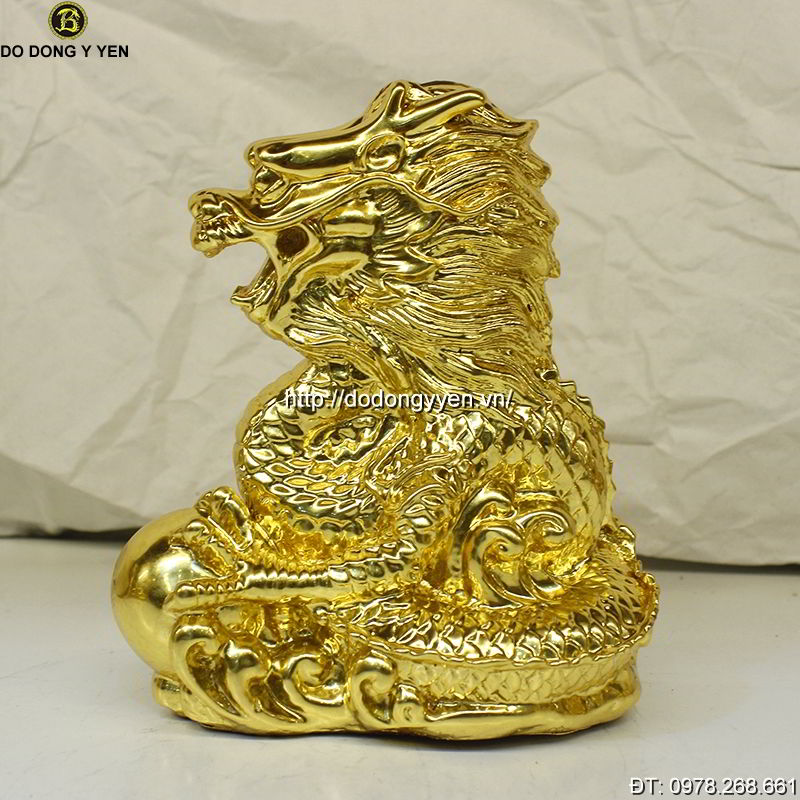 Tượng Rồng Bằng Đồng Thếp Vàng 16cm