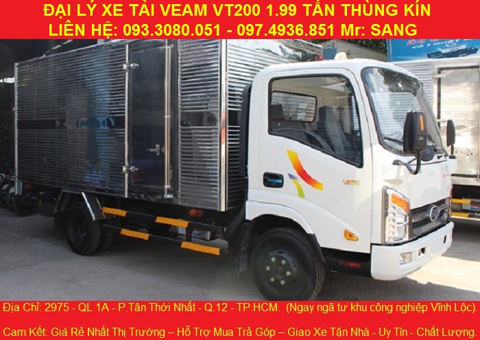 Xe tải veam 1.9 tấn, xe veam vt200, động cơ HYUNDAI, chỉ cần trả trước 80 triệu.
