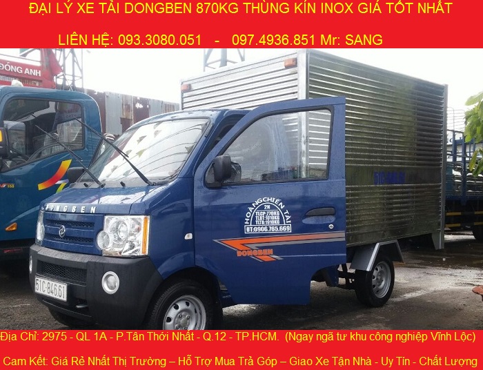 Xe tải dongben 870kg, hỗ trợ trả góp, chải cần trả trước 49 triệu.