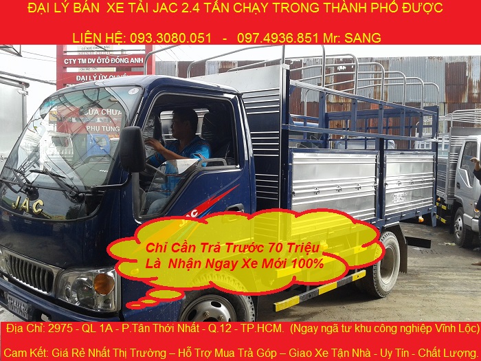 Cần bán xe tải jac 2 tấn 4 chạy trong thành phố được, xe jac 2.4 tấn, bán trả góp.