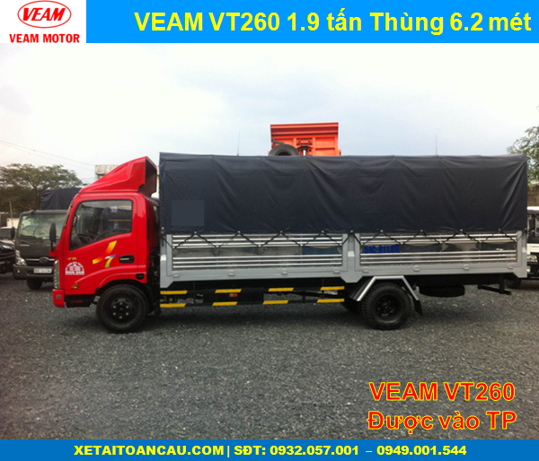 bán xe tải veam vt260, veam vt260 1,9 tấn động cơ hyundai thùng dài 6m1 giá rẻ - Hổ trợ trả góp 80%.